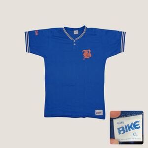 Vintage 80s Bike Athletic Old English B Baseball Henley Jersey Blue Mens Large